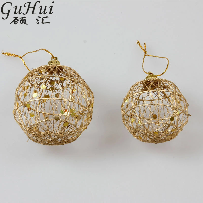 

12Pcs Christmas Tree Iron Bell Golden Hollow Round Paillette Hanging Ornament Xmas Party Decor New Year Home Festival Accessory