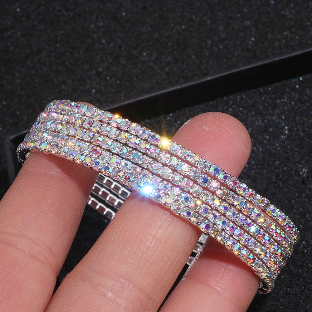 5 Rows Spiral Sparkling Crystal Rhinestone Bangles Luxury Wedding
