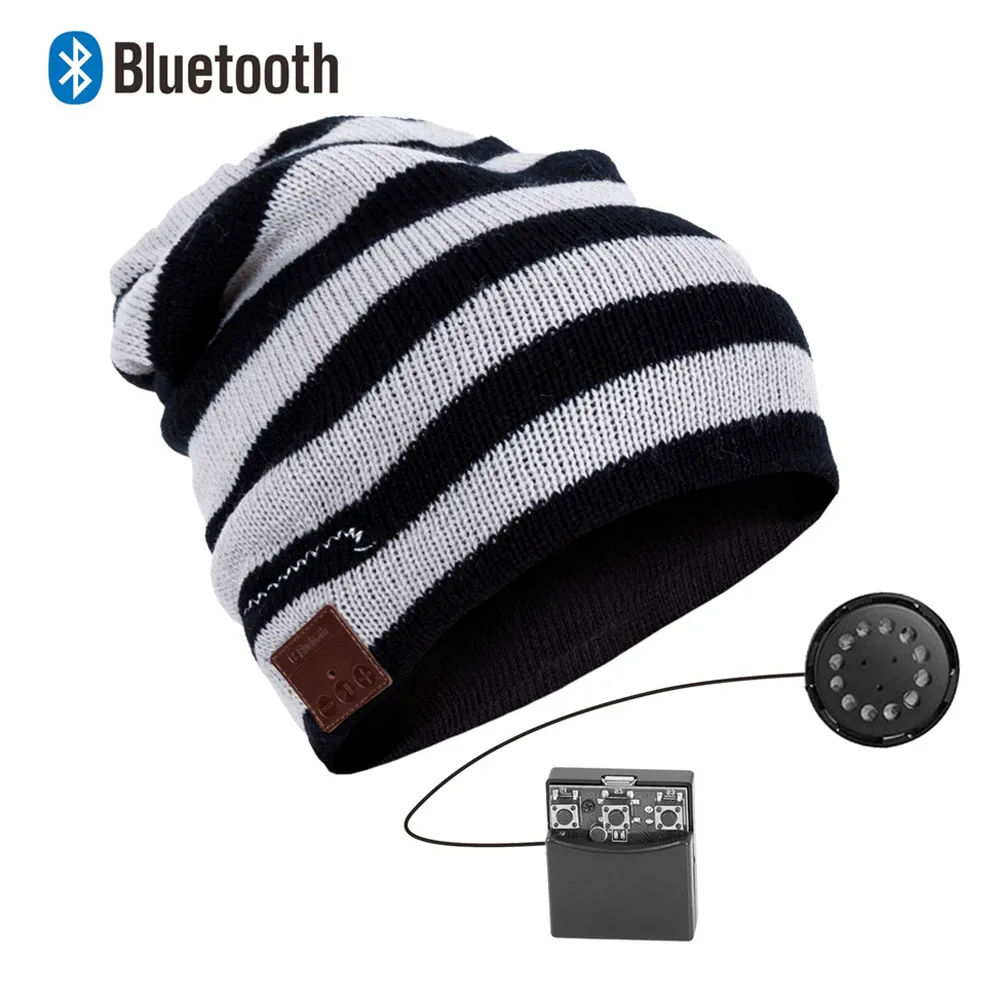 Bluetooth Beanie стерео наушники беспроводные Handsfree Skullies вязаная шапка зима спортивные головные уборы моющиеся кепки наушники Музыка Аудио - Цвет: 035B-black white