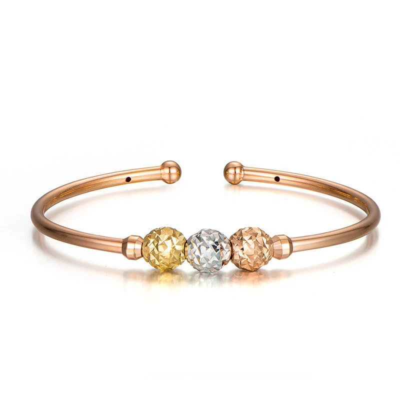 Solid AU750 Gold Bangle Women Ball Bangle Open Bracelet 6.06gBangles