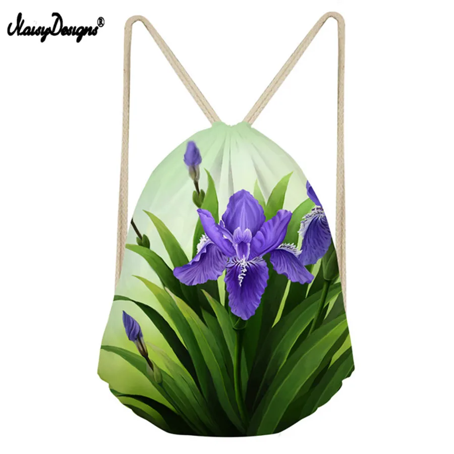 NoisyDesigns best Iris цветок Drawstring сумки для девочек для хранения пользовательских печатные рюкзаки пляж хранения сумки Softback Для женщин Mochila