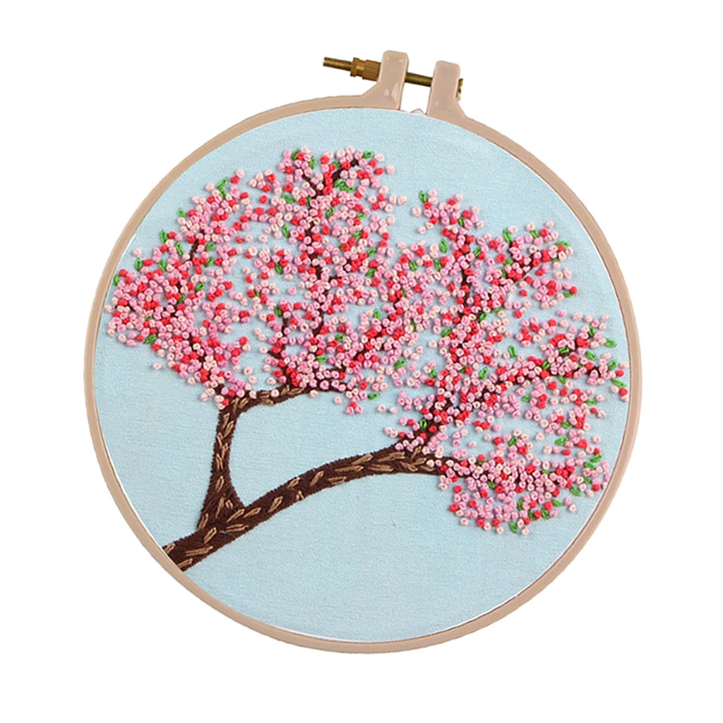 DIY Ribbon Tree Pattern Embroidery Cross Stitch Set Needlework Kits Sewing Decor