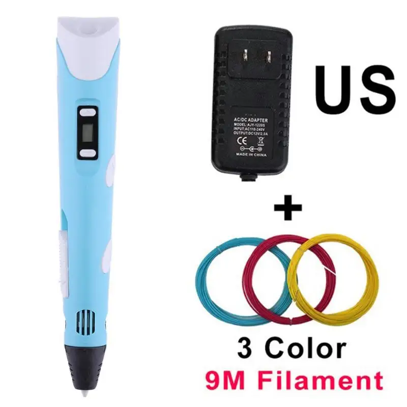 

1.85mm ABS/PLA DIY 3D Printing Pen LED/LCD Screen 3D Pen Painting Pen with 9M Filament Creative Toy for Kids Design Drawing