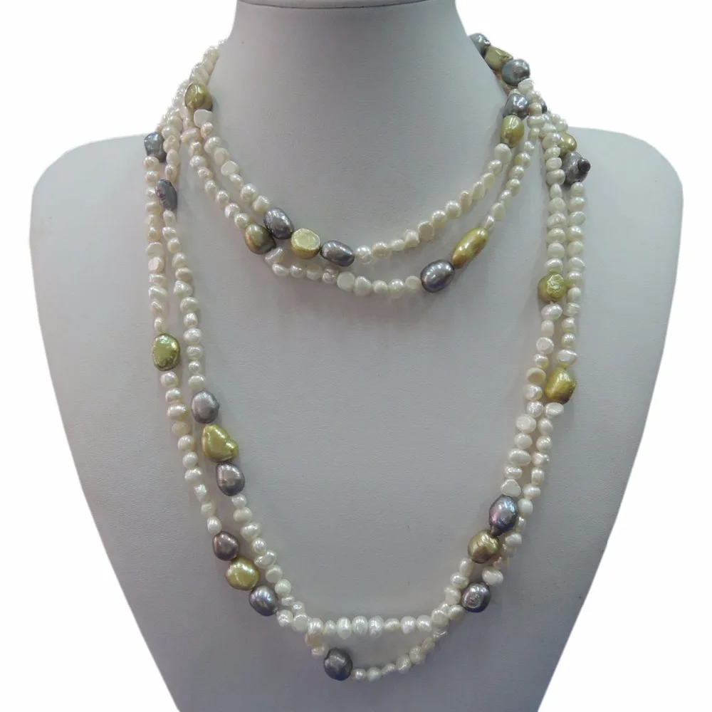 100 NATURE FRESHWATER PEARL LONG 110 cm NECKLACEin Chain Necklaces