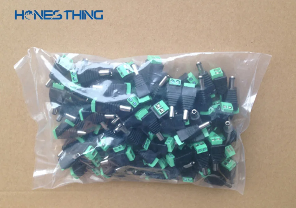 HonesThing 5.5mm x 2.1mm DC 12V Power Plug Adapter Male JACK Connector for CCTV Security Camera, LED Strip Light, DVR (100PCS) 6