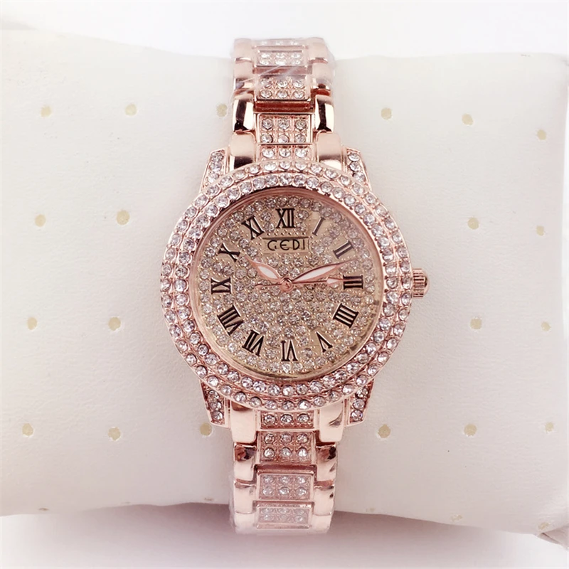 

Quartz Watch Women Luxury Diamond Roman Numerals Bracelet Watch Quality Trend Fashion Ladies Rose Gold Watch Student Watch