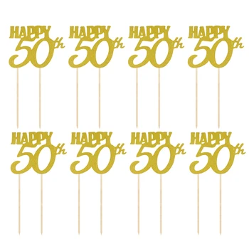 

12 pcs Cake Toppers Birthday Glitter Paper HAPPY 50th Letters Lovely Cake Picks Cupcake Decor
