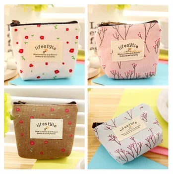 

Women Floral Style Coin Purse Canvas Small Wallet Zipper Bags Cute Money Key Holders Pouch 10*9cm Female Purse Bag