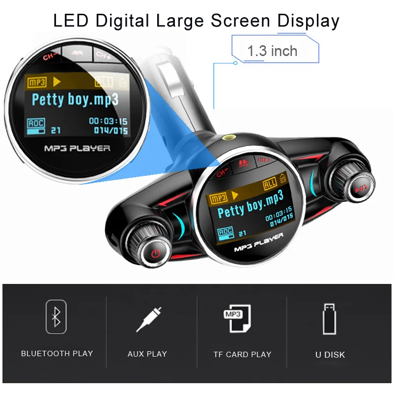 JINSERTA Wireless Bluetooth Car MP3 Player FM Transmitter AUX Audio Receiver TF USB flash music players Dual USB Charger