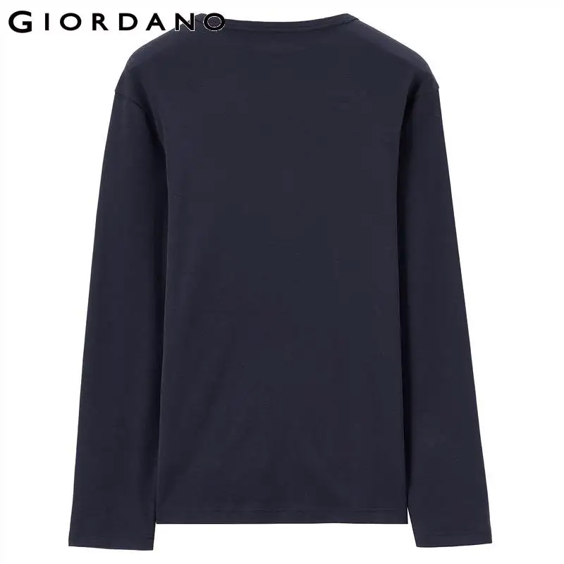 Giordano/мужская футболка однотонная хлопковая с длинным рукавом и круглым вырезом