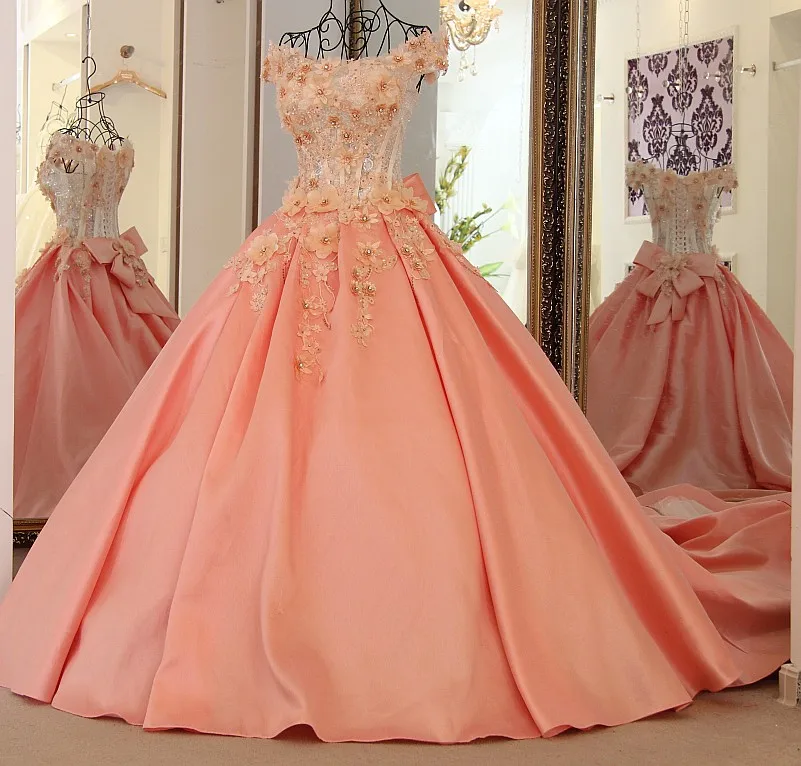 peach colour evening gown