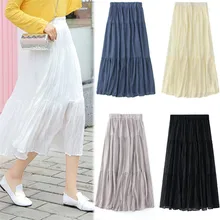 Женская однотонная шифоновая плиссированная Ретро длинная юбка макси с эластичной талией, облегающая плиссированная кремовая юбка, Сказочная плиссированная юбка средней длины FD