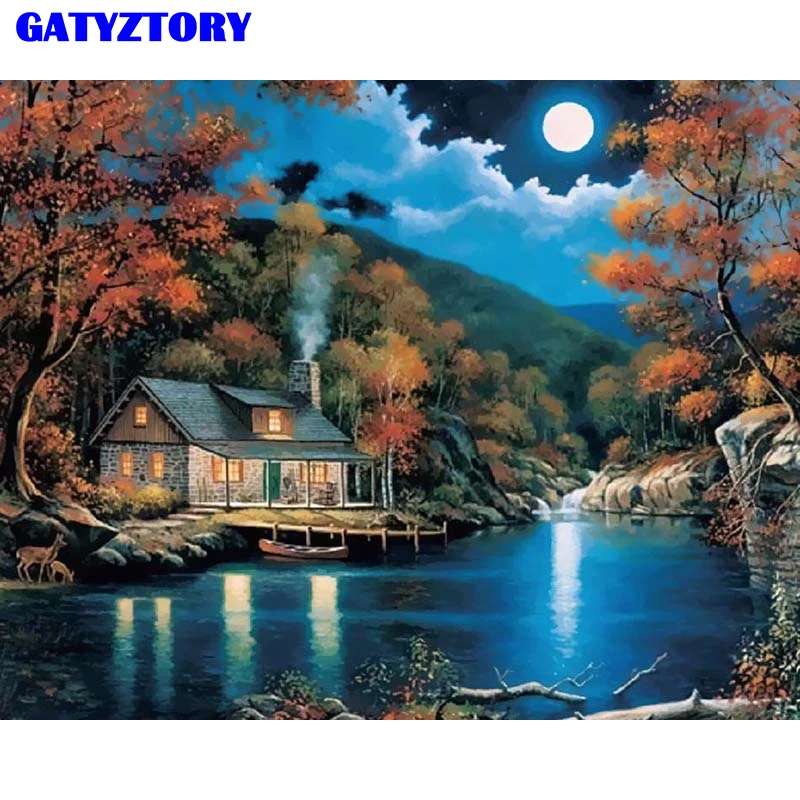 

Frameless Night Countryside Landscape DIY Painting By Numbers Acrylic Picture Hand Painted Unique For Home Decoration 40x50cm