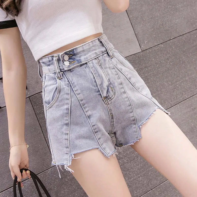 

Denim Women Shorts 2019 Summer New Irregular Solid color Shorts Fashion High Waist Slim Slimming Denim Shorts Female WIN873