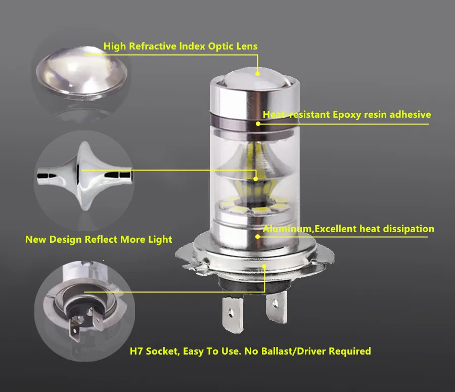 H7 светодиодный светильник Cree Chip 100W DC 12V~ 24V 360 градусов 20 SMD автомобильный противотуманный светильник белый светильник для парковки H11 9006/HB4 100W