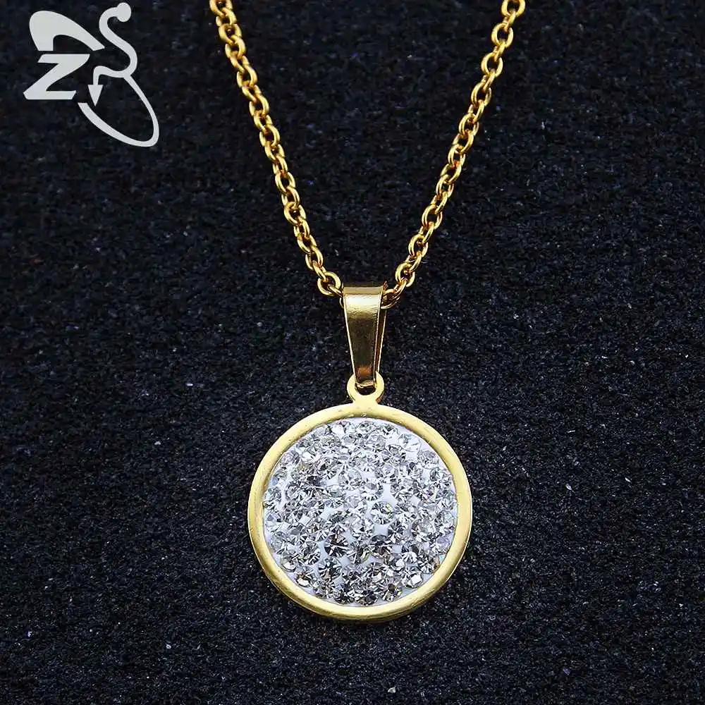 Bling Crystal Round Pendant Necklaces Elegant Women Collar Necklace