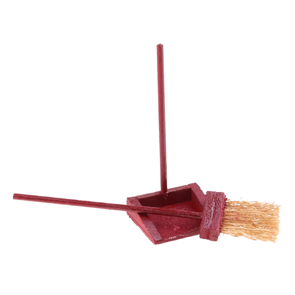 1/12 Wood Broom Dustpan Set Cleaning Tools for Dolls House Room Fairy Garden Accessories