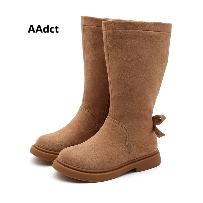 

AAdct 2018 New high boots for girls fashion bow warm kids boots Lovely casual children boots High-quality brand shoes winter