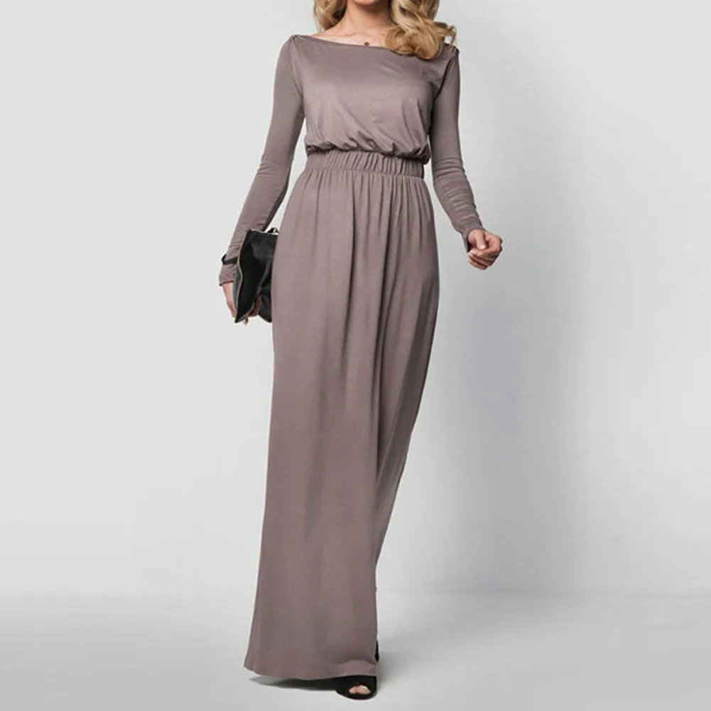 

Women's Maxi Long Sleeve Solid Color Slash Neck Evening Party Banquet Dress