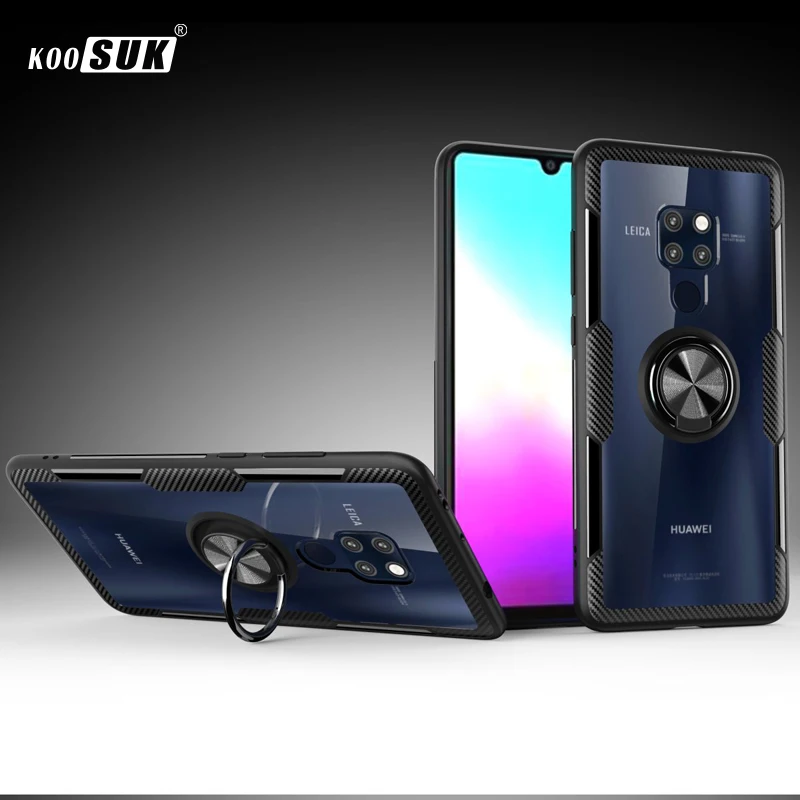 

Huawei Mate 20 Case Cover Luxury Transparent PC+Carbon Fiber Full Protection Ring Magnetism Phonr Shell sFor Mate 20 Caque Funda