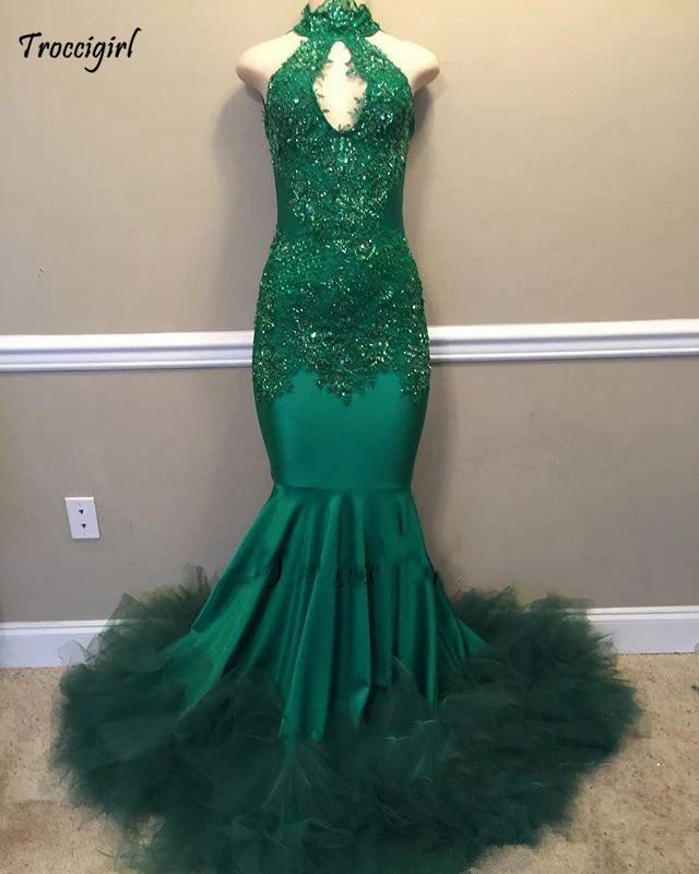 

modabelle High Neck Green Prom Dress Robe De Bal Fille Off The Shoulder Appliques Lace Mermaid Prom Dresses Bestidos De Gala