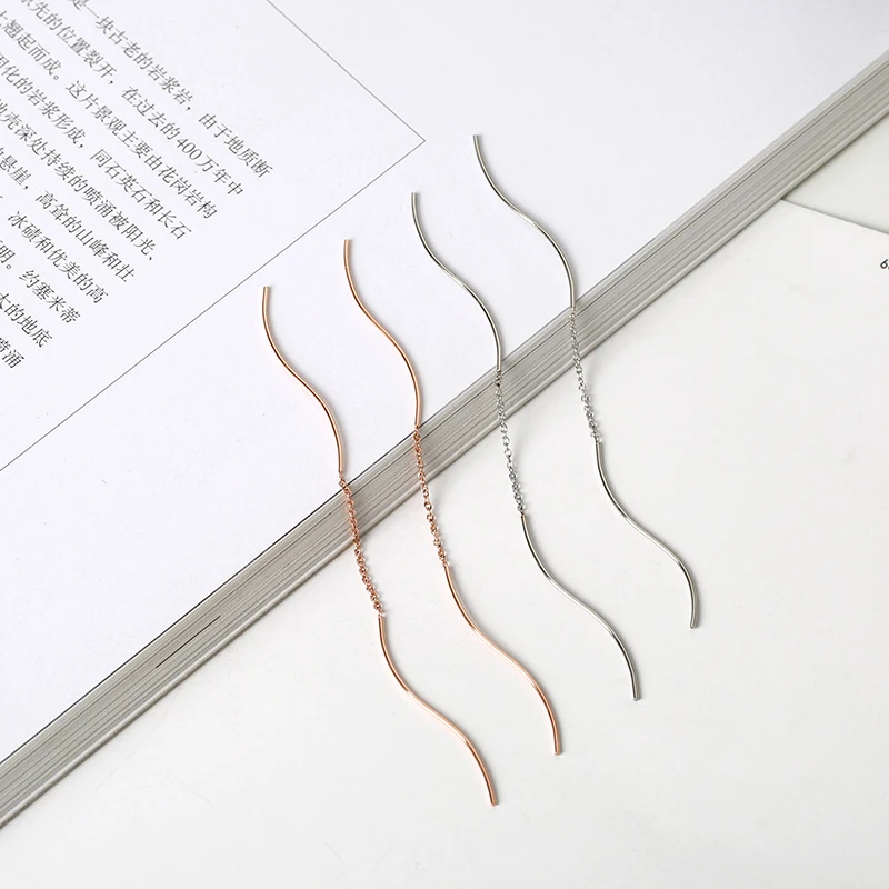 

YUN RUO 2018 New Arrival Fashion Simple Tassel Stud Earring Line Rose Gold Color Woman Gift Titanium Steel Fine Jewelry Not Fade
