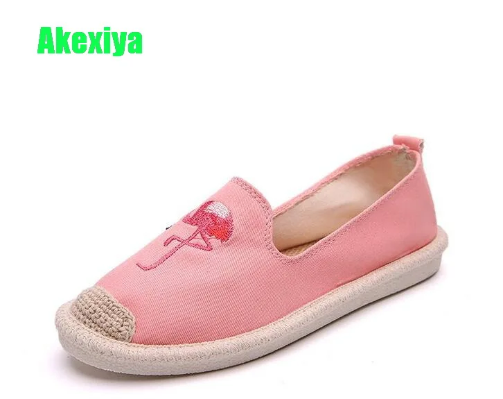 Akexiya/Новинка; соломенная обувь в рыбацком стиле для женщин; обувь Фламинго с вышивкой; женская парусиновая обувь на плоской подошве; мокасины; эспадрильи; лоферы
