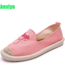 Akexiya/Новинка; соломенная обувь в рыбацком стиле для женщин; обувь Фламинго с вышивкой; женская парусиновая обувь на плоской подошве; мокасины; эспадрильи; лоферы