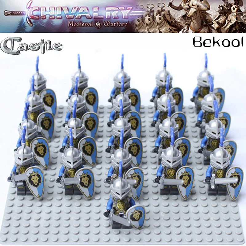 

NEW 21PCS Castle Knights Blue Lion 850888 with weapons Compatible Kingdoms Knight block Kids toy