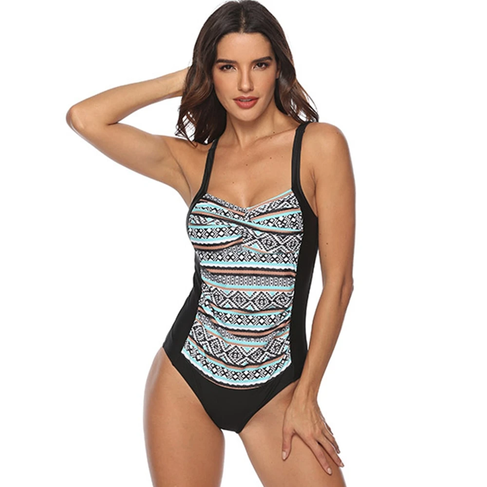 

CPUTAN 2019 Vintage One Piece Swimsuit Women Swimwear Push Up Bathing Suit Print Ruched Tummy Control Monokini Plus Size XXL