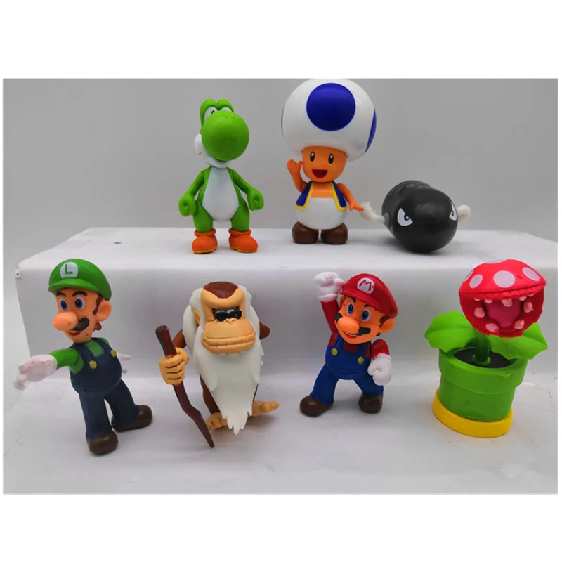 6-9CM Super Mario 7 Pcs/set Green Dragon Louis PVC Model Collection Childhood Ver Toy Opp Bag Decoration Birthday Gift H381 | Игрушки и