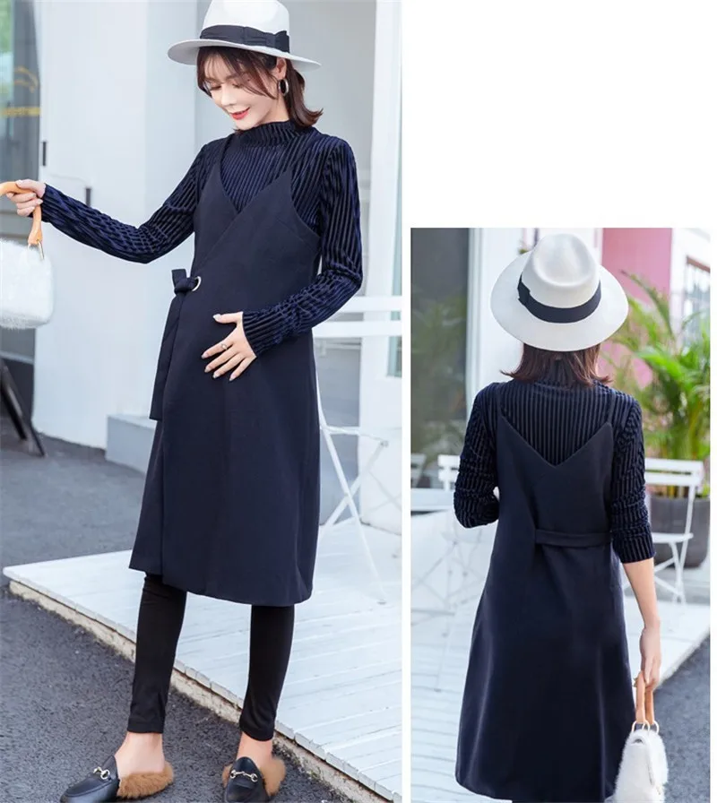 

2 Pcs New Maternity Dress Autumn Winter Long Sleeve Tops With Dress for Pregnant Women Elegant Dress pregnancy Dress clothes