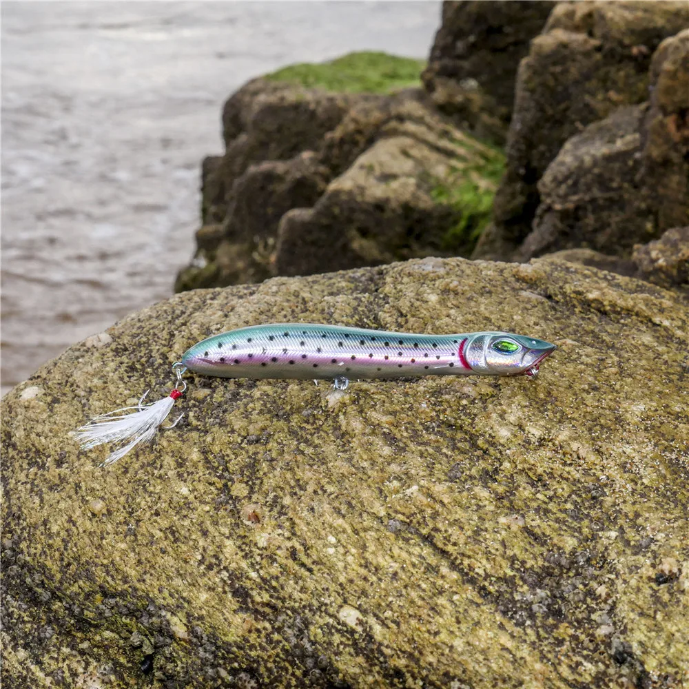 Le-Fish голова змеи 140 мм/25 г рыболовные приманки плавающий кренкбейт морской бас Щука приманка-Карандаш Поппер с перьями крючки - Цвет: Color E