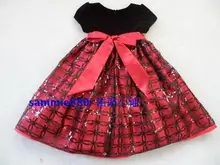 Red female child short sleeve wedding princess dress