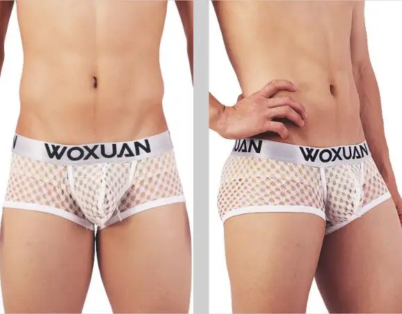 WOXUAN, мужское нижнее белье, прозрачное, соты, сетка, бикини, боксеры, трусы с выпуклостью, боксеры, сексуальное нижнее белье, нижнее белье - Цвет: White