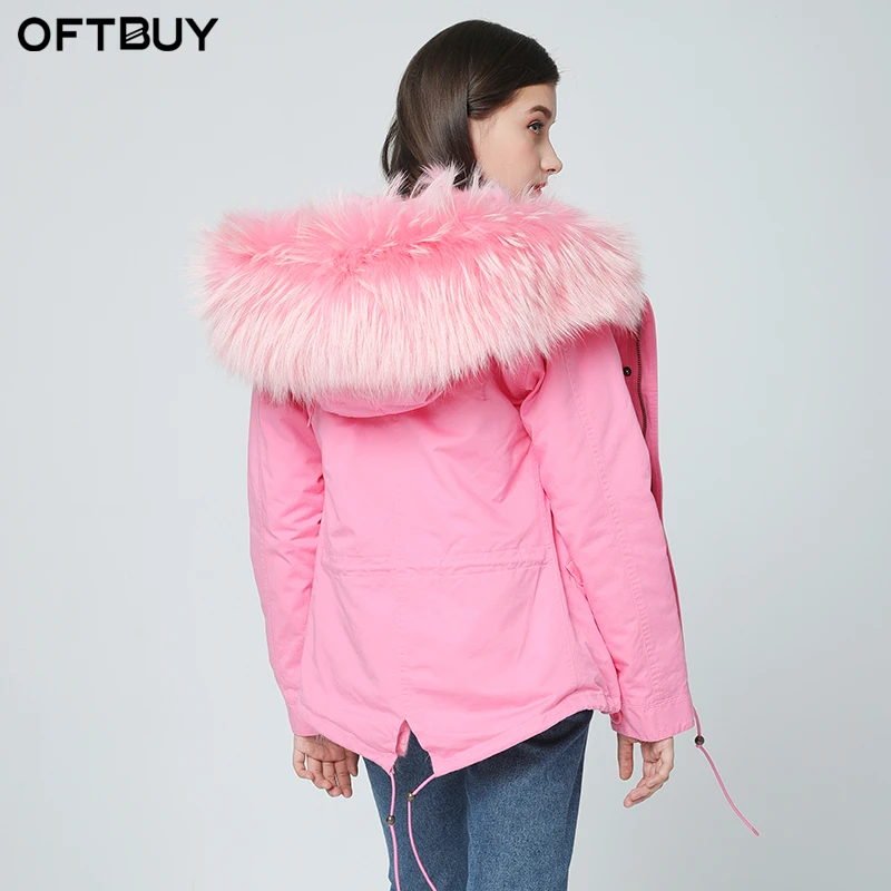 OFTBUY 2017 pink winter jacket women natural fur coat female parka real