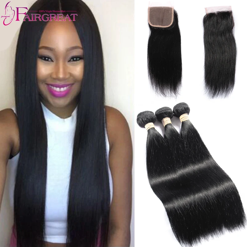 Brazilian Virgin Hair With Closure 3 Bundles Brazilian Straight Hair With Closure Human Hair With Closure Brazilian Virgin Hair