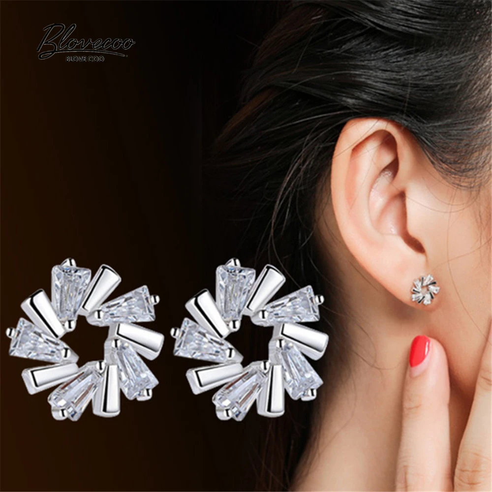 Fashion Brand Silver Stud Earrings Ladies Exquisite jewelry Luxury AAA