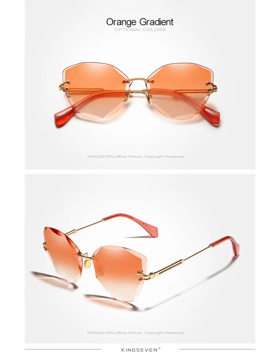 KINGSEVEN New Rimless Sunglasses Women Vintage Alloy Frame