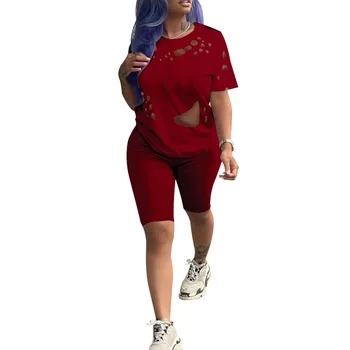 

Spring Summer Women Two Piece Set Top and Pants Plus Size Outfits Tracksuit Sweatsuit Outfit Solid Hollow Out Casual Sets