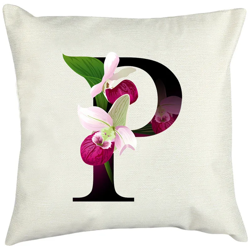 P 26 A-Z Letters Alphabet Pillowcase Printing Cotton Linen Pillow Case Throw Pillow Decorate Chair Cushion Case Pillowcase 45x45cm - Цвет: P