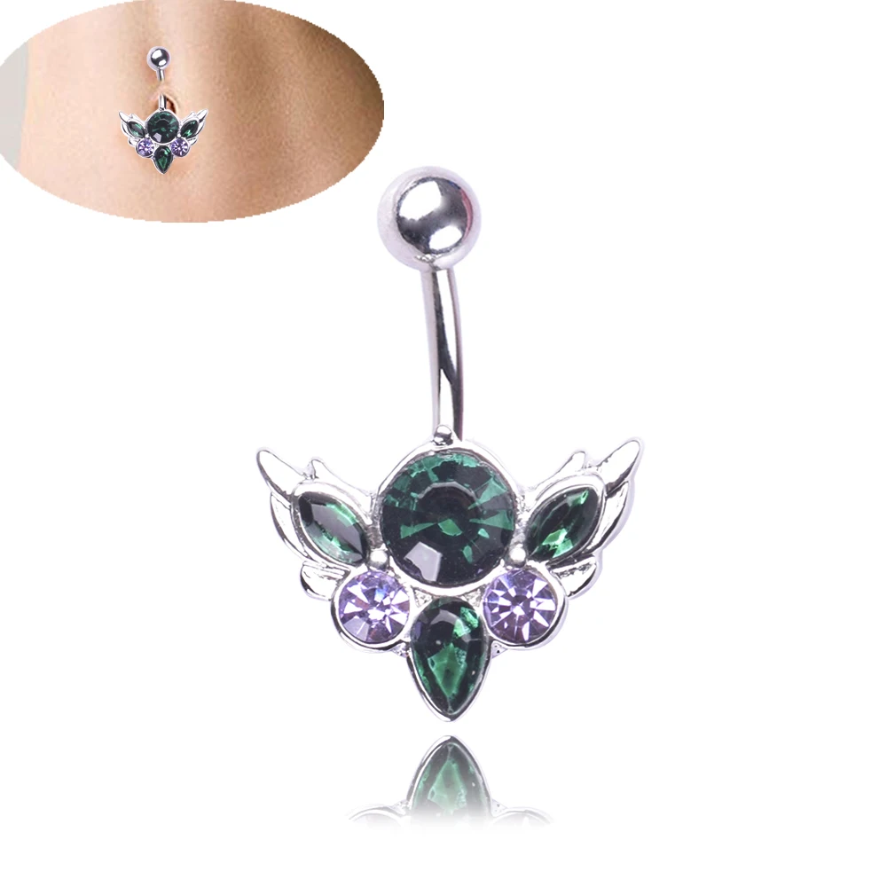 

1PC New Stainless Steel Green Flower Crystal Navel Bars silver Belly Button Ring Navel Piercing Jewelry