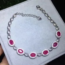 С натуральным красным Рубином браслет с драгоценными камнями браслет из натурального драгоценного камня 925 серебряный браслет женский модный круглый обручение изысканные юверирные украшения подарок