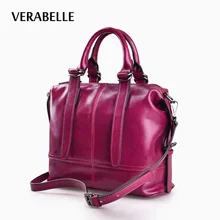 VERABELLE 2017 de cuero de vaca bolso de hombro grande Capacidad de asa superior de aceite de cera mujeres de alta calidad de mensajero hilo hembra bolsa