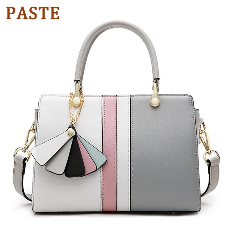 

PASTE Women's Bags Genuine Leather Luxury Handbag Fashion Panelled Colors Office Lady Handbag Crossbody Shoulder Purse White