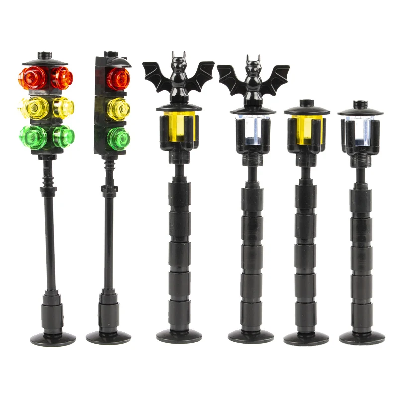 MOC City street Traffic Indicator Lights Building Blocks Halloween Bat Lamp Vintage Park Street Light Model Parts Bricks Toys 2