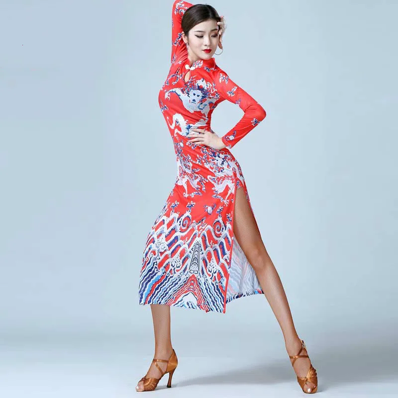 

Fashion New Latin Dance Costume Suit Adult Female Improvement Cheongsam Summer Practice Performance Exercise Clothes Large Size