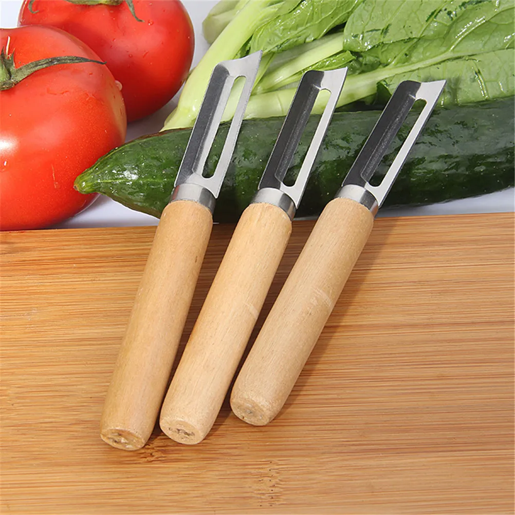 1x Fruit Stainless Steel Peeler With Wooden Handle Kitchen Vegetable