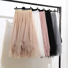 Весна новое поступление стандартная юбка женская тонкая Faldas Largas Elegantes Феи Тюлевая юбка 5 цветов