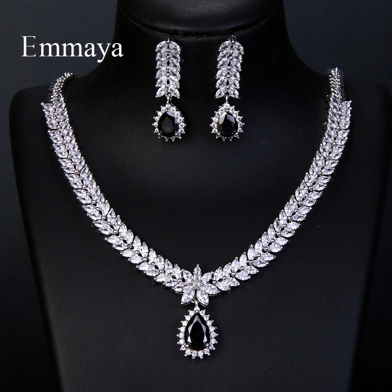 Emmaya Luxury AAA Cubic Zircon 4 Colors Water Drop Wedding Earrings Necklace For Women Bridal Jewelry Sets Party Accessories bridal jewelry sets crystal jewelry sets